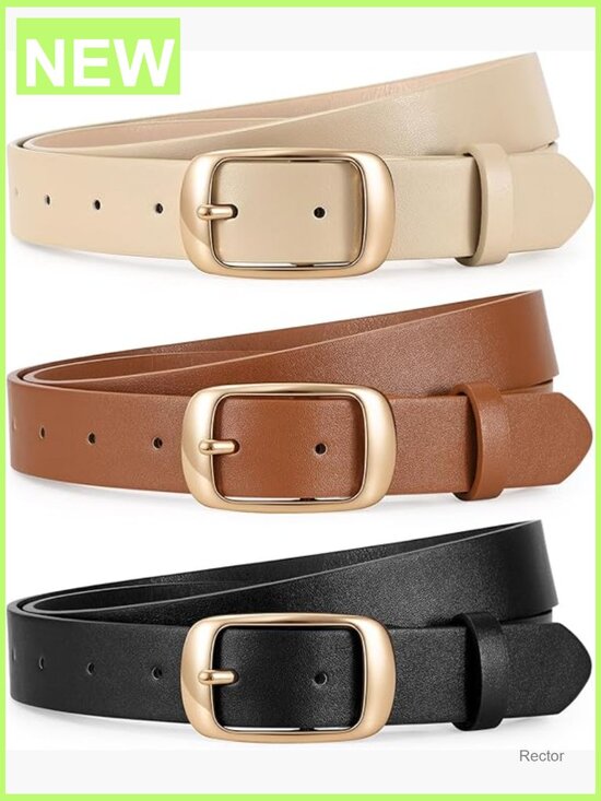 3 Pack Faux Leather Belts for Women Adjustable Fashion Gold Buckle main image 7